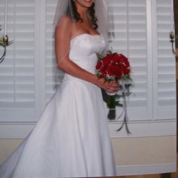 White Beaded Wedding Dress With Train